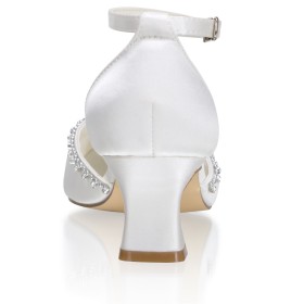 Fibbia 6 cm Tacco Medio Bianche Sandali Eleganti Con Strass Cinturino Alla Caviglia D orsay Di Raso