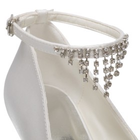 Avorio Scarpe Da Sposa Zeppa Con Cinturino Alla Caviglia Estivi Di Raso Con Strass Decollete Con Tacco Medio Scarpe Da Cerimonia