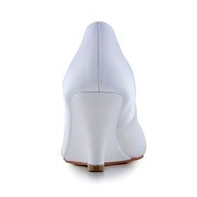 Rhinestones White Wedding Shoes Mid Heels Peep Toe Dress Shoes Wedge Pumps