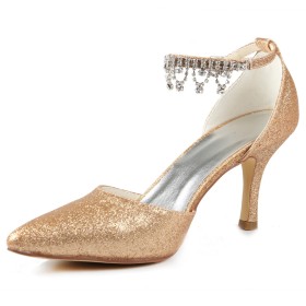 Luxus 8 cm High Heels Mit Strasssteine Schuhe Brautschuhe Champagner Glitzer Stilettos Festliche Schuhe D orsay Spitz