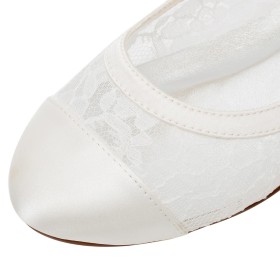 Flats Lace Round Toe Wedding Shoes For Bridal Satin Slip On