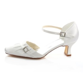 Sandalen Met Enkelbandje Satijnen Formele Zomer Met Blokhak 6 cm Middelhoge Hakken Creme Bruidsschoen