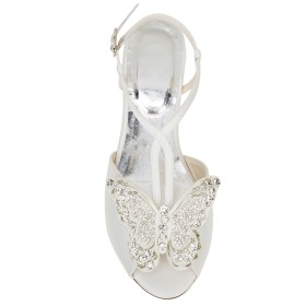 Peep Toes Chaussures Mariée Boucle Elegante Sandale Strass Ceremonie Plate À Lanières Papillon