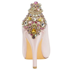 Stylish Sandals Round Toe 10 cm High Heel Pink Open Toe Stiletto Satin Wedding Shoes For Women Pumps