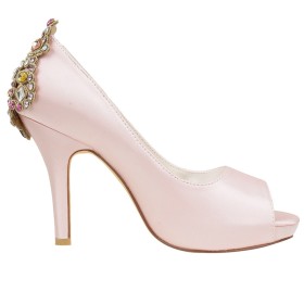Pink Pumps Kristall Elegante Mit Strasssteine Stilettos Peeptoe Mit 10 cm High Heel Satin Brautschuhe Sandaletten Damen