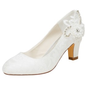 Closed Toe Chunky Heel With Flower Dress Shoes Bridals Wedding Shoes 6 cm Mid Heels Tulle Heeled Satin Stylish Pumps