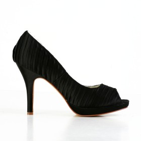 Schwarze 10 cm High Heels Festliche Schuhe Mit Absatz Schlupfschuhe Satin Sandalen Damen Stilettos