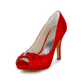 10 cm Tacco Alto Con Strass Rosse Eleganti Classiche Tacchi A Spillo Spuntate Scarpe Matrimonio Décolleté