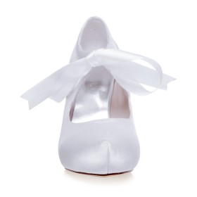 Satin Brautschuhe Weiß Pumps Festliche Schuhe Schnürschuhe 10 cm High Heels Elegante