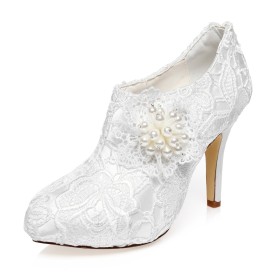 Evening Party Shoes Shooties Lace 10 cm High Heels Shoes White