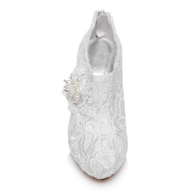 Fleurs Fermeture Éclair Talon 10 cm Blanche Élégant Chaussure De Soirée Dentelle 2021 Chaussure Mariée Satin