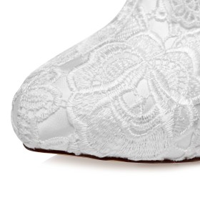 Fleurs Fermeture Éclair Talon 10 cm Blanche Élégant Chaussure De Soirée Dentelle 2021 Chaussure Mariée Satin