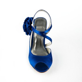 Gesp Feest Strappy Sandalen Satijnen Naaldhakken 8 cm Hoge Hak Trouwschoenen Kobalt Blauwe