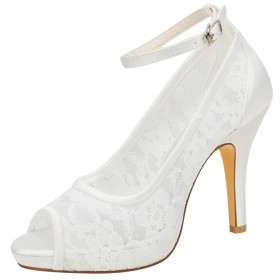 Peep Toes Sandale Fleurs Ete Belle Chaussure De Mariée Satin A Talon Haut 10 cm Escarpin Bout Rond Dentelle À Bride Cheville Talons Aiguilles