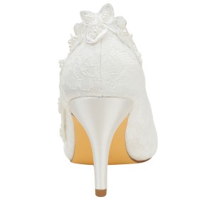 Cerimonia Avorio Elegante Tacchi Spillo Con Perle A Fiori Decolte Con Tacchi Alto Scarpe Scarpe Sposa A Punta Raso