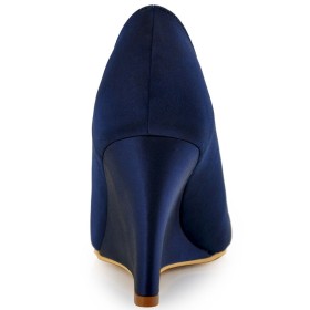 Pumps Sandaal Dames Sleehak Bruidsschoen 8 cm Hoge Hakken Navy Blauwe Peeptoe