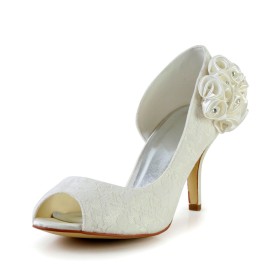 Wedding Shoes For Women Slip On Appliques Lace 3 inch High Heel Peep Toe Elegant Stiletto Pumps Shoes