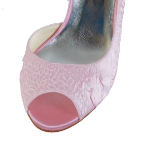 Chaussures Mariée Rose Talons Aiguilles En Relief Peep Toes Talon Haut Escarpin Élégant Chaussure De Soirée Bout Rond