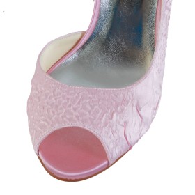 Slip On Embossed Party Shoes Open Toe Wedding Shoes For Women Stiletto 8 cm High Heels Pink Pumps