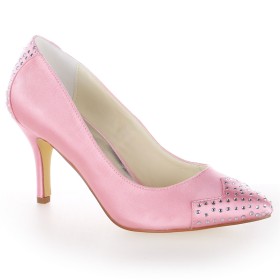 Pink 2021 High Heels Stilettos Pointed Toe Pumps Wedding Shoes For Women With Rhinestones