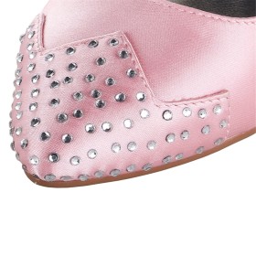 Satin Talon 8 cm Rose Chaussure Mariage Avec Strass Talons Aiguilles Escarpin Bout Pointu Chaussure De Soirée Slip On