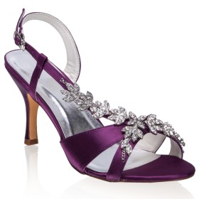 Stiletto Riemchenpumps Satin Aubergine Mit 8 cm Hohe Absatz Hochzeitsschuhe Festliche Schuhe Elegante Sandalen