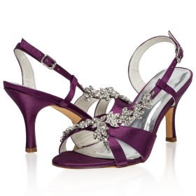 Stiletto Riemchenpumps Satin Aubergine Mit 8 cm Hohe Absatz Hochzeitsschuhe Festliche Schuhe Elegante Sandalen