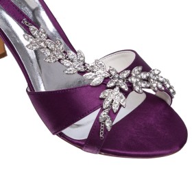 Stiletto Riemchenpumps Satin Aubergine Mit 8 cm Hohe Absatz Hochzeitsschuhe Festliche Schuhe Elegante Sandalen