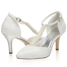 Mit Geblümte Mit Perle Satin Stilettos Brautschuhe Schuhe Ivory Pumps Ballschuhe Mit 8 cm High Heel Elegante