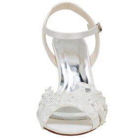 Creme 8 cm High Heel Mit Perle Festliche Schuhe Sandalen Damen Brautschuhe Stiletto Spitzenmuster
