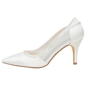 Con Tulle Avorio Decollete Tacchi Spillo Con Tacchi Alto Scarpe Sposa Scarpe Cerimonia Eleganti