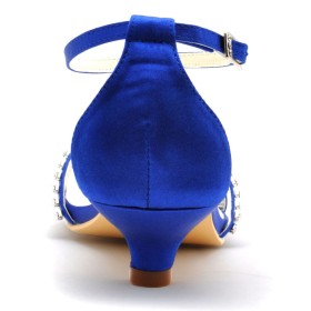 4 cm Lage Hakken Elegante Formele Sandaaltjes Met Steentjes Kobaltblauwe Kitten Heel Satijnen