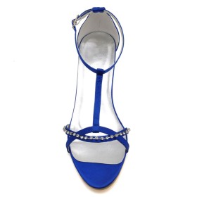4 cm Lage Hakken Elegante Formele Sandaaltjes Met Steentjes Kobaltblauwe Kitten Heel Satijnen