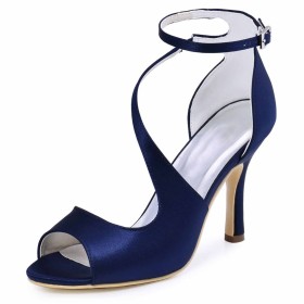 9 cm High Heel Beautiful With Ankle Strap Navy Blue Sandals Bridals Wedding Shoes Formal Dress Shoes Stiletto
