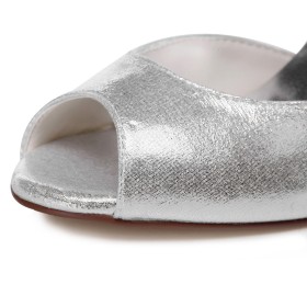 Eleganti Sandalo Scarpe Da Sposa Bianco Con Fiocco Tacchi Alto 10 cm Glitter Tacco A Spillo Con Cinturino Alla Caviglia Punta Tonda