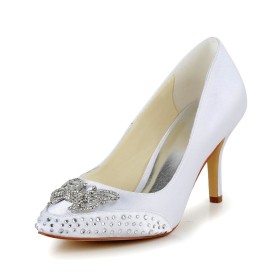 Schoenen Dames Vlinder Bruidsschoenen Steentjes Satijnen Witte 8 cm Highheel Feest Pumps