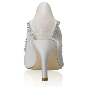 Talons Aiguilles Ceremonie Chaussure De Mariée Blanche Escarpin Talon Haut Avec Strass