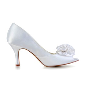 8 cm High Heels Schlupfschuhe Festliche Schuhe Brautschuhe Peeptoe Pumps Rund Spitze Geblümte Elegante Weiß Sandaletten