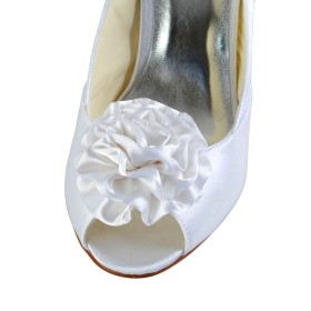 Pumps Peeptoe 8 cm Hoge Hakken Mooie Bloem Witte Satijnen Sandalette Bruidsschoenen