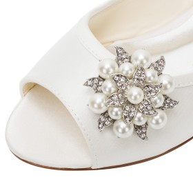 Wedding Shoes For Bridal Formal Dress Shoes Summer Peep Toe Flats Pearls