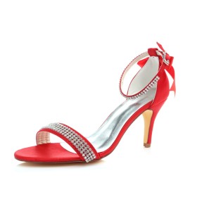 With Bow Stiletto Rhinestones Red 8 cm High Heel Womens Sandals Wedding Shoes For Women Ankle Strap