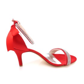 Elegante Sandaletten Damen Brautschuhe Rund Rote Stilettos Satin Mit 8 cm Hohe Absatz