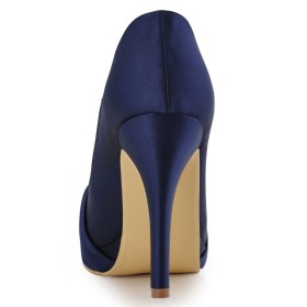 Stiletto Navy Blue Elegant Wedding Shoes For Bridal Satin Pumps High Heel