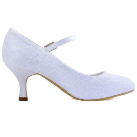 Ronde Neus Elegante Satijnen Pumps Bloemen 7 cm Middelhoge Heels Gesp Dames Schoenen Bruidsschoenen Witte