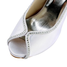 ハイヒール ラウンド トゥ 結婚式 靴 白 フォーマル ライン ストーン 5521150370F