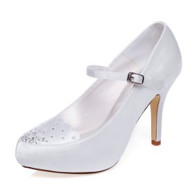 Dress Shoes Party Shoes 4 inch High Heel White Pumps Stilettos Satin Bridals Wedding Shoes