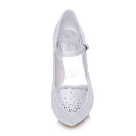 Eleganti Tacchi Alto Scarpe Sposa Tacchi Spillo Scarpe Décolleté Scarpe Da Sera Primavera Bianchi Raso Cerimonia