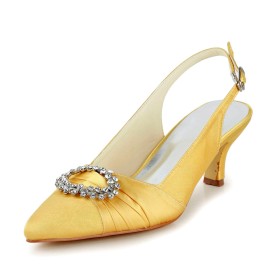 Schuhe Mit Strasssteine Ballschuhe Mit 4 cm Niedriger Absatz Elegante Spitz Brautschuhe Metallschmuck Gelbe