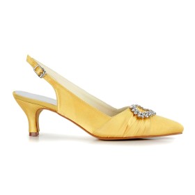 Schuhe Mit Strasssteine Ballschuhe Mit 4 cm Niedriger Absatz Elegante Spitz Brautschuhe Metallschmuck Gelbe