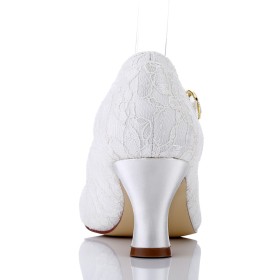 Mit 6 cm Mittlerer Absatz Mit Absatz Stilettos Rund Spitze Weiße Brautschuhe Abendschuhe Satin Elegante Pumps Schuhe Damen
